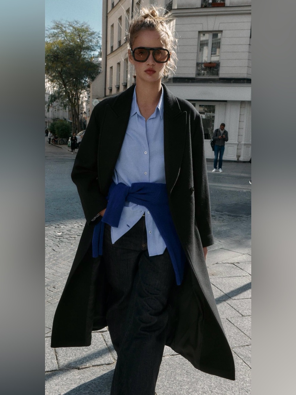 Zara Long Belted Wool Blend Coat – Black, Size L - Picture 9 of 12